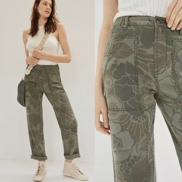 BOGO! Anthropologie Pilcro The Roamer Straight Leg Pants Floral Moss Trouser 25